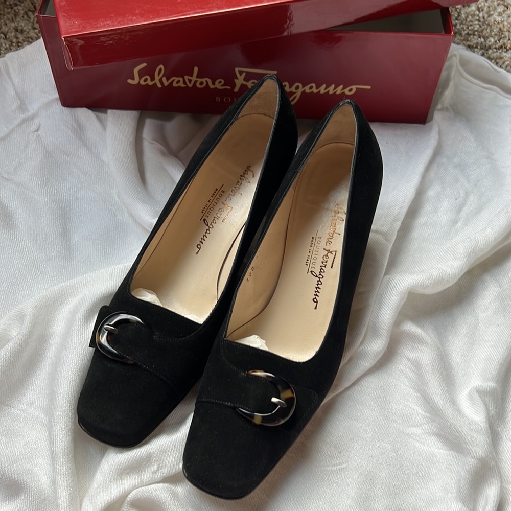 Salvatore Ferragamo black suede heels